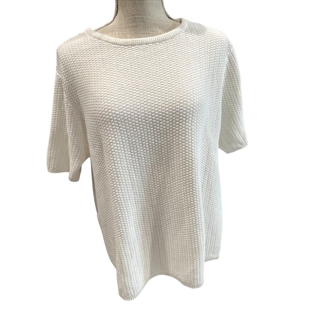 Classic Elements White Waffle Knit Cotton Pullover Sweater XL